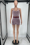 Red Sexy Casual Plaid Print Backless Halter Sleeveless Two Pieces