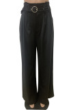 White Fashion Casual Solid Patchwork Regular High Waist Trousers