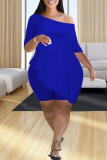 Pink Fashion Casual Solid Asymmetrical Oblique Collar Half Sleeve Two Pieces