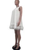 White Casual Solid Patchwork O Neck A Line Dresses