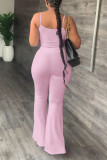 Pink Casual Solid Patchwork Spaghetti Strap Two Pieces