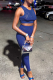 Blue Sexy Solid Hollowed Out O Neck Sleeveless Two Pieces