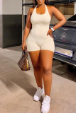 White Sexy Solid Patchwork Halter Skinny Rompers