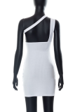 White Sexy Solid Hollowed Out One Shoulder Pencil Skirt Dresses