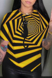 Yellow Fashion Casual Print Basic O Neck T-Shirts