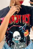 Black Fashion Print Patchwork O Neck T-Shirts