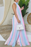 Red Elegant Print Patchwork Backless Halter Straight Jumpsuits
