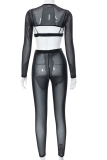 Black Sexy Solid Patchwork O Neck Long Sleeve Two Pieces
