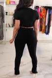 Blue Sexy Solid Bandage Patchwork V Neck Short Sleeve Two Pieces