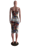Multicolor Sexy Print Patchwork Spaghetti Strap Pencil Skirt Dresses