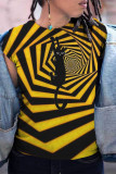 Yellow Fashion Casual Print Basic O Neck T-Shirts