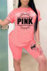 Pink Casual Print Patchwork O Neck Short Sleeve Two Pieces