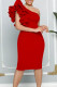 Red Fashion Sexy Solid Patchwork Backless Oblique Collar Evening Dress