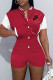 Red Fashion Simplicity Print Patchwork Mandarin Collar Rompers