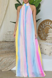 Red Elegant Print Patchwork Backless Halter Straight Jumpsuits