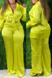Yellow Fashion Casual Solid Basic Turndown Collar Plus Size Two Pieces