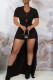 Black Casual Solid Hollowed Out Patchwork V Neck Short Sleeve Two Pieces