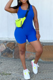 Blue Casual Sportswear Solid Basic O Neck Skinny Romper