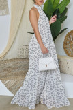 Red Elegant Print Patchwork Backless Halter Straight Jumpsuits