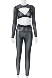Black Sexy Solid Patchwork O Neck Long Sleeve Two Pieces