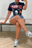 Black Fashion Print Patchwork O Neck T-Shirts