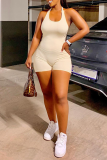 White Sexy Solid Patchwork Halter Skinny Rompers