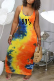 Pink Casual Print Patchwork U Neck Straight Dresses