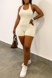 White Sexy Solid Patchwork Halter Skinny Rompers