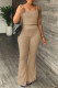 Khaki Casual Solid Patchwork Spaghetti Strap Two Pieces