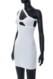 White Sexy Solid Hollowed Out One Shoulder Pencil Skirt Dresses