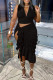 Black Sexy Solid Bandage Patchwork Backless Fold Halter Sleeveless Two Pieces