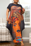 Multi-color Casual Print Patchwork O Neck Plus Size Dresses
