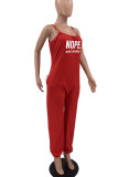 Red Casual Print Patchwork Spaghetti Strap Loose Jumpsuits