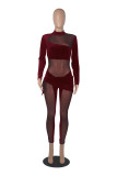 Purple Sexy Solid Patchwork Mesh Half A Turtleneck Skinny Jumpsuits