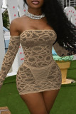 Yellow Sexy Solid Lace Off the Shoulder Pencil Skirt Dresses