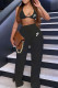 Black Fashion Casual Print Patchwork Spaghetti Strap Sleeveless Two Pieces