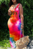 Pink Casual Print Patchwork U Neck Straight Dresses