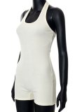 White Sexy Solid Patchwork Halter Skinny Rompers