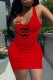 Red Fashion Sexy Print Letter V Neck One Step Skirt Dresses