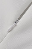 White Fashion Sexy Patchwork Flounce Beading O Neck Evening Dress