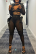 Black Sexy Solid Patchwork O Neck Long Sleeve Two Pieces
