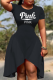Black Fashion Print Patchwork O Neck Irregular Dress Dresses