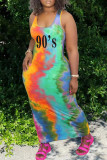 Pink Casual Print Patchwork U Neck Straight Dresses