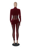 Purple Sexy Solid Patchwork Mesh Half A Turtleneck Skinny Jumpsuits