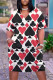 Black Red Fashion Casual Print Basic V Neck Short Sleeve Dress