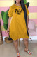 Yellow Fashion Casual Letter Print Basic O Neck Short Sleeve Dress