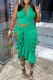 Green Sexy Solid Bandage Patchwork Backless Fold Halter Sleeveless Two Pieces