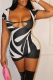 Black Sexy Print Hollowed Out Square Collar Skinny Rompers