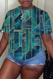 Green Fashion Casual Print Basic O Neck T-Shirts