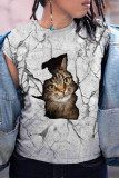 White Fashion Casual Print Basic O Neck T-Shirts